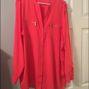 Soft Orange Calvin Klein LS blouse